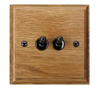 Varilight Double Toggle Light Switch 2-Way - Oak With Iridium Black Toggles, Xkt2.o