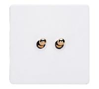 Varilight Double Toggle Light Switch 2-Way - Screwless Primed Ready To Paint With Polished Brass Toggles, Xdyt2Vs.pd