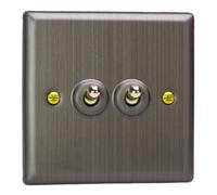 Varilight Double Toggle Light Switch 2-Way - Urban Antique Brass With Polished Brass Toggle, Xyt2.ab