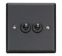 Varilight 2-Gang Toggle Switch XYT2.MB - 10A 1- or 2-Way - Urban Matt Black with Iridium Toggles