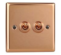 Varilight Double Toggle Light Switch 2-Way - Urban Polished Copper With Raw Copper Toggles, Xyt2.cu