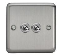 Varilight Double Toggle Light Switch 2-Way - Value Matt Chrome With Chrome Toggles, Xst2