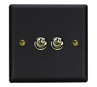 Varilight Double Toggle Light Switch Intermediate - Vogue Matt Black With Polished Brass Toggle, XYT77V.MB