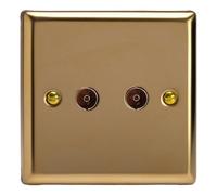 Varilight Double Tv Socket Co-Axial - Classic Victorian Brass With Plain Insert, Xv88