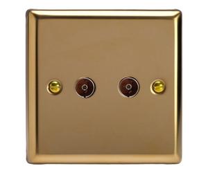 Varilight Double Tv Socket Co-Axial - Classic Victorian Brass With Plain Insert, Xv88