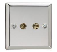 Varilight Double Tv Socket Co-Axial With F-Type Satellite - Chrome With Plain Insert, Xc88S