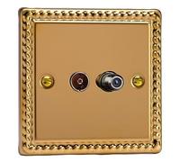 Varilight Double TV Socket Co-axial With F-Type Satellite - Classic Georgian Brass