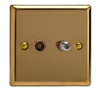 Varilight Double Tv Socket Co-Axial With F-Type Satellite - Classic Victorian Brass With Plain Insert, Xv88S