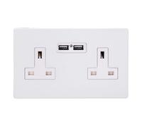 Varilight Double Unswitched Plug Socket With Usb Charging - Screwless Primed Ready To Paint With White Insert, Xdy5U2Ws.pd