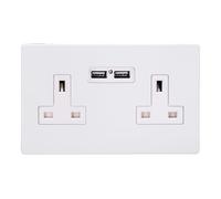 Varilight XDY5U2WS.PD Screwless Primed 2 Gang Double 13A Unswitched Plug Socket 2.1A USB