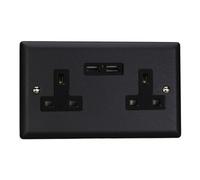 Varilight Double Unswitched Plug Socket With Usb Charging - Urban/vogue Matt Black With Black Insert, Xy5U2B.mb