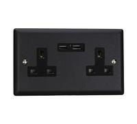 Varilight 2-Gang 13A Unswitched Socket + 2x5V DC 2100mA USB Charging Ports Matt Black