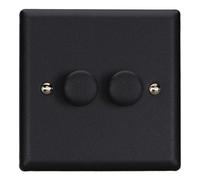 Varilight Double V-Com Rotary 2-Way Led Dimmer 2 X 0-100W - Urban Matt Black With Matt Black Knob, Kyp102.mb