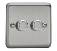 Varilight Double V-Com Rotary 2-Way Led Dimmer 2 X 0-100W - Value Matt Chome With Brushed Steel Knob, Ksp102