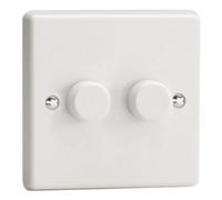 Varilight Double V-Com Rotary 2-Way Led Dimmer 2 X 0-100W White Plastic With White Knob, Kqp102W