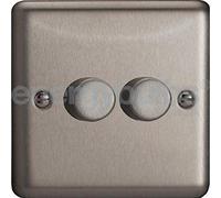 Varilight Double V-Dim Rotary 2-Way Dimmer 2 x 60-400W - Value Matt Chrome With Brushed Steel Knob, HS83