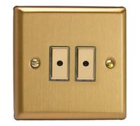 Varilight Double V-Pro Multi-Point Led Dimmer 2 X 0-100W - Classic Brushed Brass With Polished Brass Buttons, Jbe102
