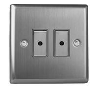 Varilight JTE102 Classic Brushed Steel 2 Gang V-Pro Remote/Touch Master LED Dimmer 0-100W