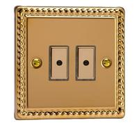 Varilight Double V-Pro Multi-Point LED Dimmer 2 x 0-100W - Classic Georgian Brass with Polished Brass Buttons