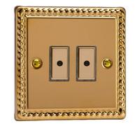 Varilight Double V-Pro Multi-Point Led Dimmer 2 X 0-100W - Classic Georgian Brass With Polished Brass Buttons, Jge102
