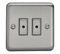 Varilight Double V-Pro Multi-Point LED Dimmer 2 x 0-100W - Value Matt Chrome With Brushed Steel Buttons