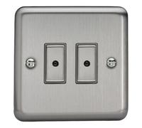 Varilight Double V-Pro Multi-Point LED Dimmer 2 x 0-100W - Value Matt Chrome With Brushed Steel Buttons