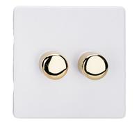 Varilight Double V-Pro Multiway Companion Controller - Screwless Primed Ready To Paint With Polished Brass Knob, Jdys2Vs.pd