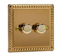 Varilight LED Dimmer Switch - Georgian Brass (Rope Edge) V-Pro Series, 2-Gang, 250W Trailing Edge