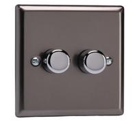 Varilight Double V-Pro Rotary 2-Way Led Dimmer 2 X 0-120W - Classic Pewter With Polished Chrome Knob, Jrp252