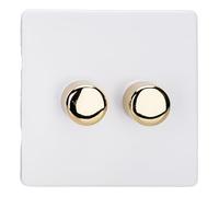 Varilight Double V-Pro Rotary 2-Way LED Dimmer 2 x 0-120W - Screwless Primed With Polished Brass Knob, JDYP252VS.PD