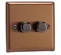 Varilight Double V-Pro Rotary 2-Way Led Dimmer 2 X 0-120W - Urban Brushed Bronze With Iridium Knob, Jyp252.bz