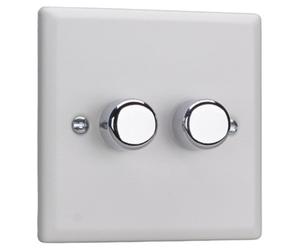 Varilight Double V-Pro Rotary 2-Way Led Dimmer 2 X 0-120W - Urban Chalk White With Polished Chrome Knob, Jyp252.cw