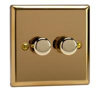 Varilight Double V-Pro Smart Wi-Fi Dimmer 2 X 120W Led - Classic Victorian Brass With Polished Brass Knob, Jvsm102