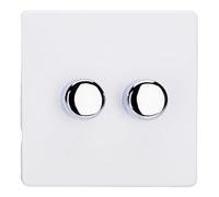 Varilight Double V-Pro Smart Wi-Fi Dimmer 2 x 120W LED - Screwless Primed Paintable with Polished Chrome Knob JDYSM102S.PD