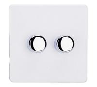 Varilight Double V-Pro Smart Wi-Fi Dimmer 2 X 120W Led - Screwless Primed Ready To Paint With Polished Chrome Knob, Jdysm102S.pd