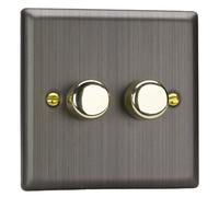 Varilight Double V-Pro Smart Wi-Fi Dimmer 2 X 120W Led - Urban Antique Brass With Polished Brass Knob, Jysm102.ab