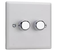 Varilight Double V-Pro Smart Wi-Fi Dimmer 2 X 120W Led - Urban Chalk White With Polished Chrome Knob, Jysm102.cw