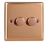 Varilight Double V-Pro Smart Wi-Fi Dimmer 2 X 120W Led - Urban Polished Copper With Polished Copper Knob, Jysm102.cu