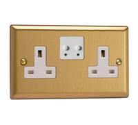 Varilight Double V-Pro Smart Wi-Fi Socket - Classic Brushed Brass With White Insert, Xb5Vsw