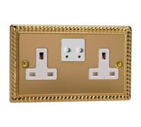 Varilight Double V-Pro Smart Wi-Fi Socket - Classic Georgian Brass With White Insert, Xg5Vsw