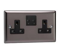 Varilight Double V-Pro Smart Wi-Fi Socket - Classic Pewter With Black Insert, Xr5Vsb