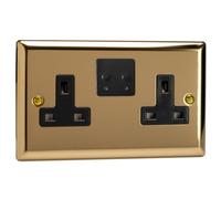 Varilight Double V-Pro Smart Wi-Fi Socket - Classic Victorian Brass With Black Insert, Xv5Vsb