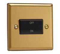 Varilight Fan Isolator Switch - Classic Brushed Brass With Black Rocker, Xbfib