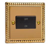Varilight Fan Isolator Switch - Classic Georgian Brass - Black Rocker - XGFIB