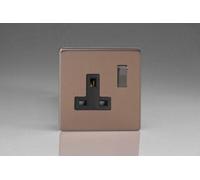 Varilight Flat Plate Screwless Brushed Bronze 1-Gang 13 Amp Switched Plug Socket