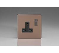 Varilight Flat Plate Screwless Brushed Bronze 2 Gang 13 Amp Switched Plug Socket