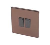 Varilight Flat Plate Screwless Brushed Bronze 2 Gang 2-Way 10 Amp Light Switch