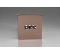 Varilight Flat Plate Screwless Brushed Bronze 3 Gang 10 Amp Toggle Switch
