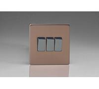 Varilight Flat Plate Screwless Brushed Bronze 3 Gang 2-Way 10 Amp Light Switch