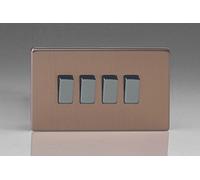 Varilight Flat Plate Screwless Brushed Bronze 4 Gang 2-Way 10 Amp Light Switch